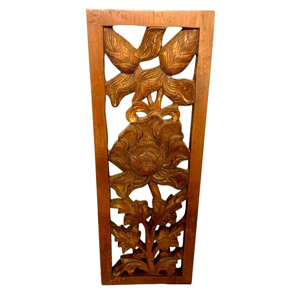 VTG Hand Carved Wood Panel 24 X 8 Decor Wall Art Statue Floral Sculpture Gift - Picture 3 of 8